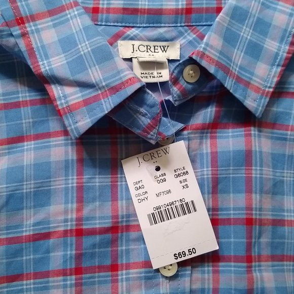 NWT J. Crew blue cotton plaid tie front button up shirt XS - Picture 8 of 11